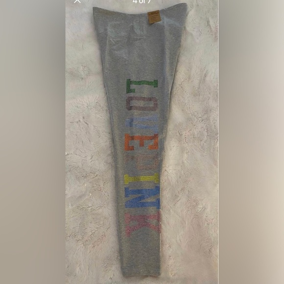 VS PINK HIGH WAIST LEGGINGS GRAY & RAINBOW BLING RHINESTONE LOGO NWT HTF RARE XL - Picture 4 of 8
